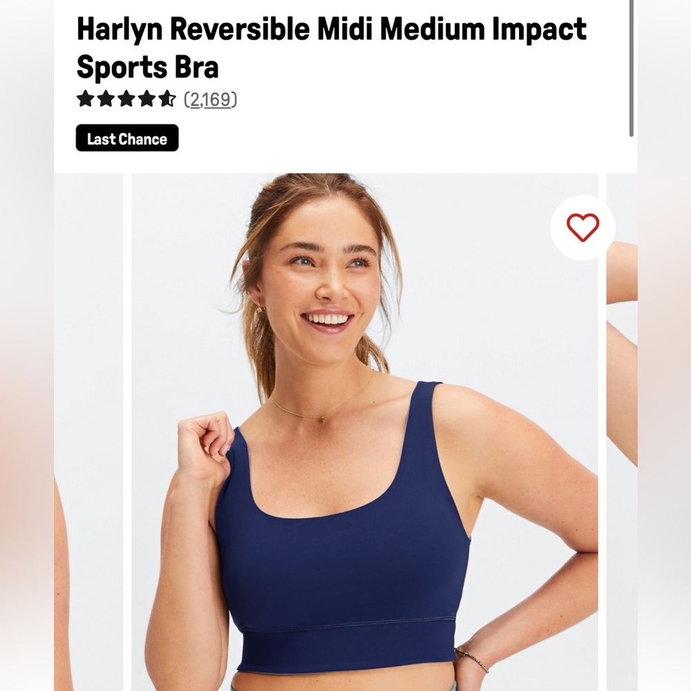 NWOT Fabletics Reversible Medium Impact Sports Bra - Raincloud/Abyss Size Small